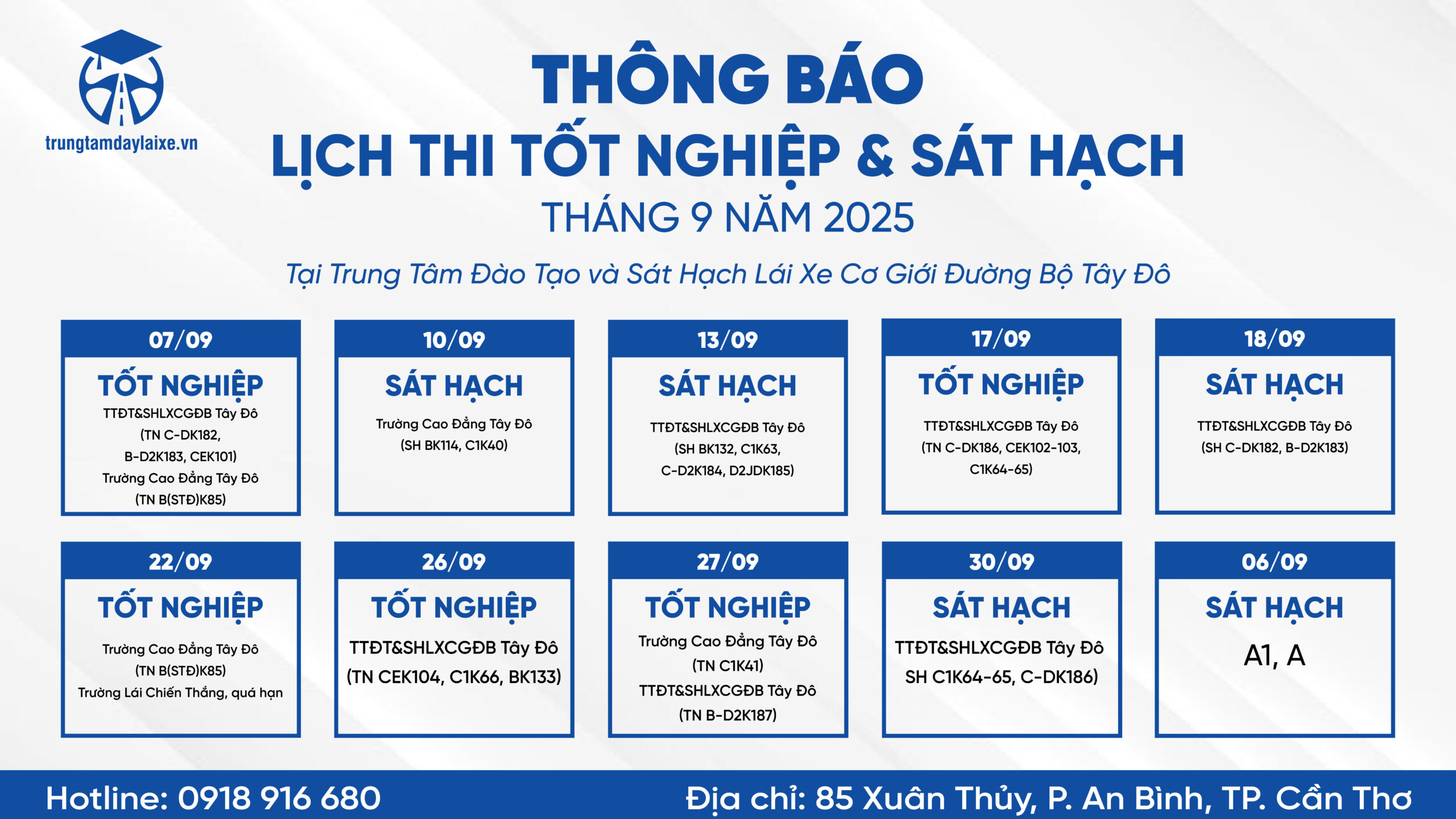 Trung Tâm Dạy Lái Xe Thông Báo Lịch Thi Tốt Nghiệp Và Sát Hạch Tháng 09 Năm 2025 3 trung-tam-day-lai-xe