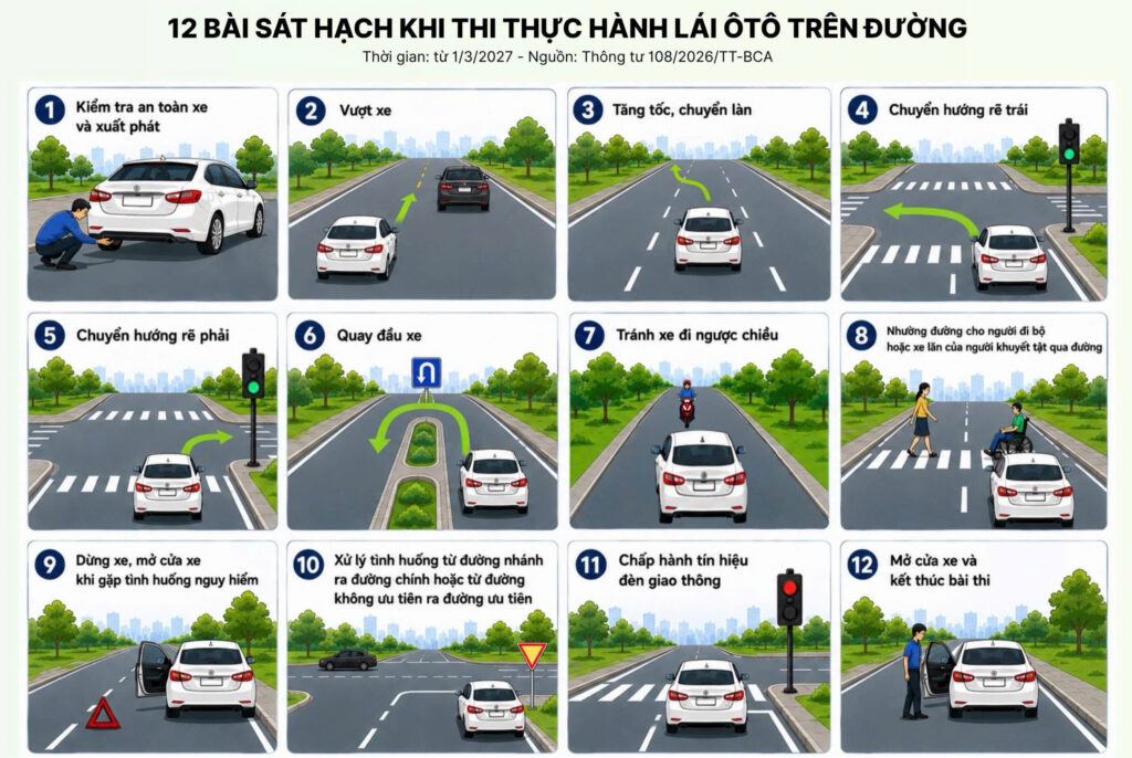 Đào tạo lái xe: Dự kiến 12 bài thi đường trường từ tháng 3/2027